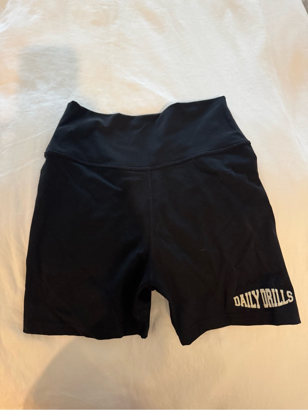 Daily Drills Black High-Rise Bike Shorts with Logo